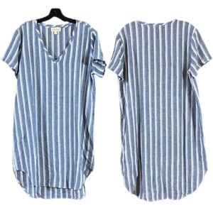 Anthropologie Cloth & Stone Linen Blend Striped Short Sleeve Dress Size Large